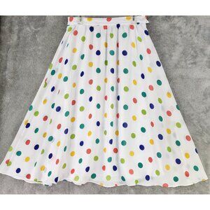 Chaus Skirt Womens 10 White Multicolor Polka Dot Midi A Line Vintage Style 90s